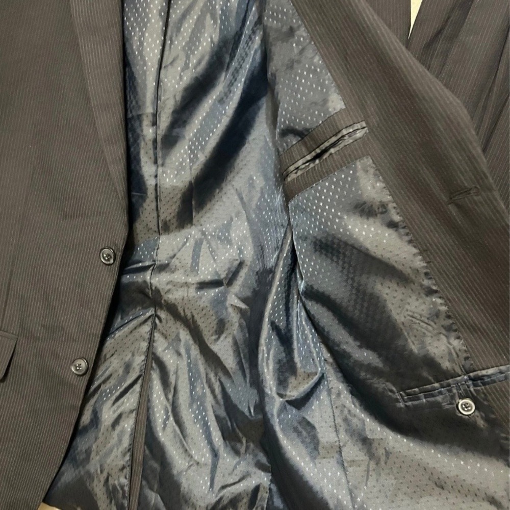 Haggar Suit 40 Jacket 32x30 Slacks Blue Pinstripe Pleated Classic Formal Wedding - Picture 7 of 16